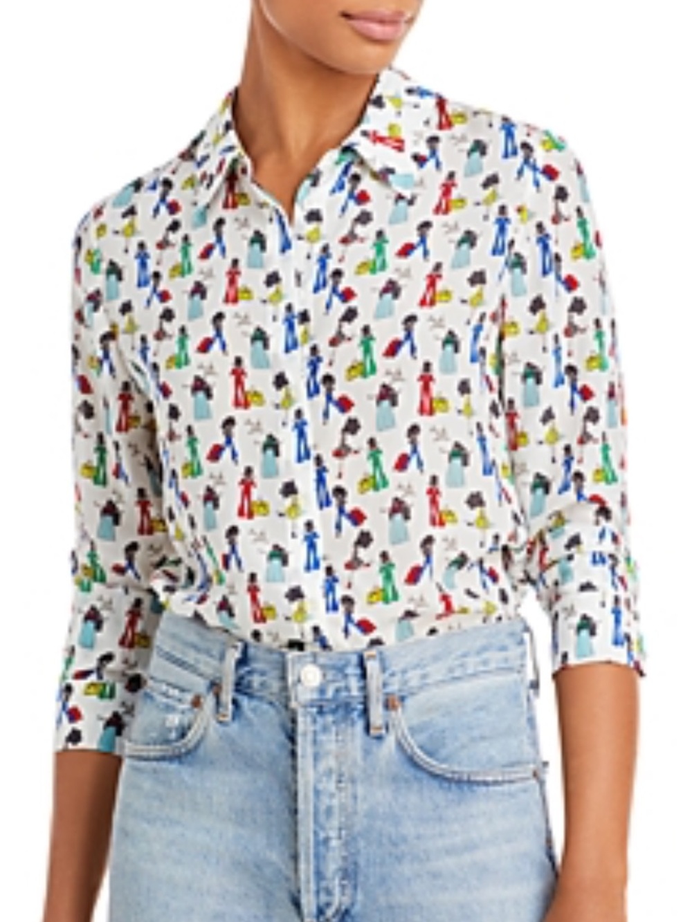 Alice and Olivia Willa Passport Stace Print Silk Blouse NWT